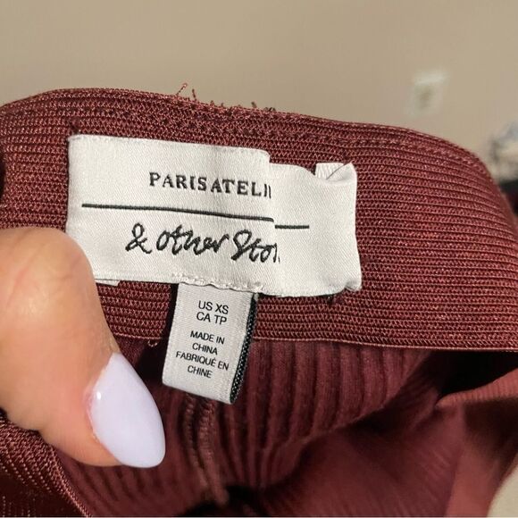 & other stories Ribbed Wide Leg Maroon Wine Pants- Size XS - Picture 8 of 13